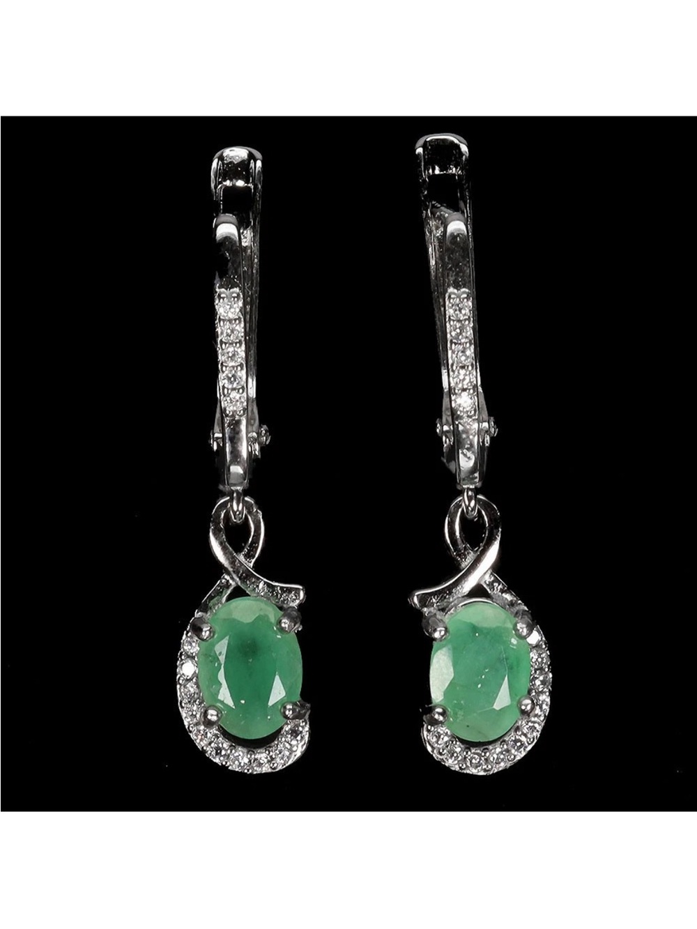 Beautiful Genuine Emeralds 1.25CT w/ Zircon accent earrings 925 Sterling Silver